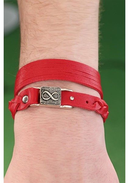 Desenli Metal Aksesuarlı Kırmızı Renk Deri Erkek Bileklik Kombin - TJ-EB2804 modelleri