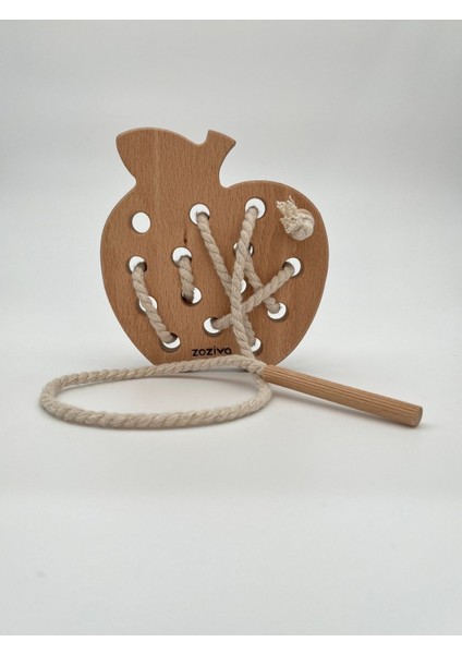 Kahverengi Montessori Eğitici Ahşap Oyuncak – Elma Ip Geçirme 3+ Yaş 1 Parça fırsatları