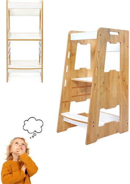 2+ Yaş Ahşap Montessori Öğrenme Kulesi / 2-6 Yaş / Naturel 1 Parça Kahverengi