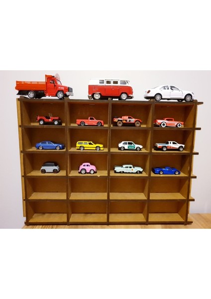 Kahverengi Koleksiyonluk Ahşap 20 Li Oyuncak Araba Standı 3+ Yaş
