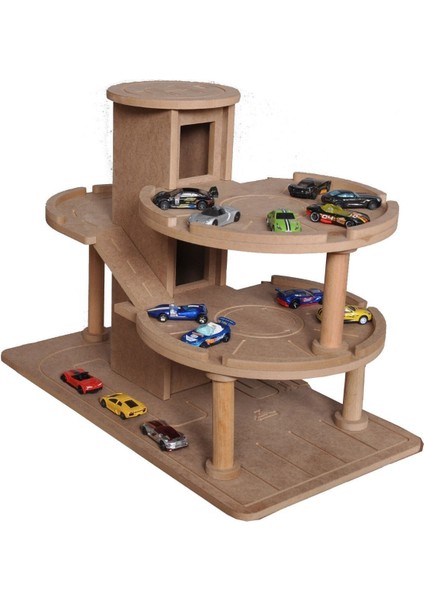 3+ Yaş Ahşap Katlı Otopark Garaj Oyuncak Beyaz