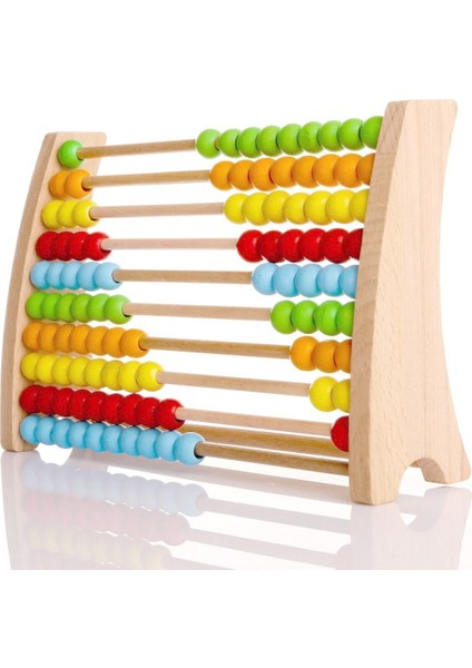2+ Yaş Ahşap Renkli Boncuklu Abaküs Eğitici Montessori Oyuncak 1 Beyaz