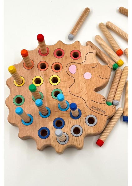 1+ Montessori Eğitici Ahşap Oyuncak – Tak Çıkar Renkli Ahşap Bebek Kirpi Oyuncak Kahverengi