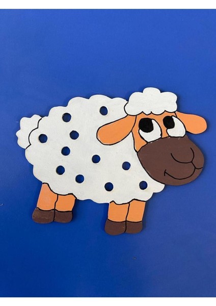 5+ Yaş Ahşap Ip Geçirme El Göz Koordinasyon Oyunu Koyun Kahverengi