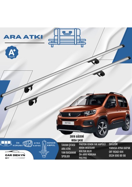 Peugeot Rıfter Kısa Şase 2019-2020-2021-2022-2023-2024 Oluklu Port Bagaj Ara Atkı Tavan Barı Gri 2 Adet