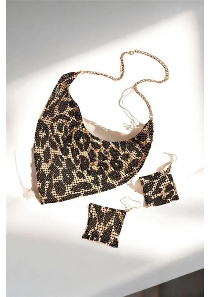 Şal Model Leopar Zırh Metal Tasarım Kolye Küpe Set fiyatları