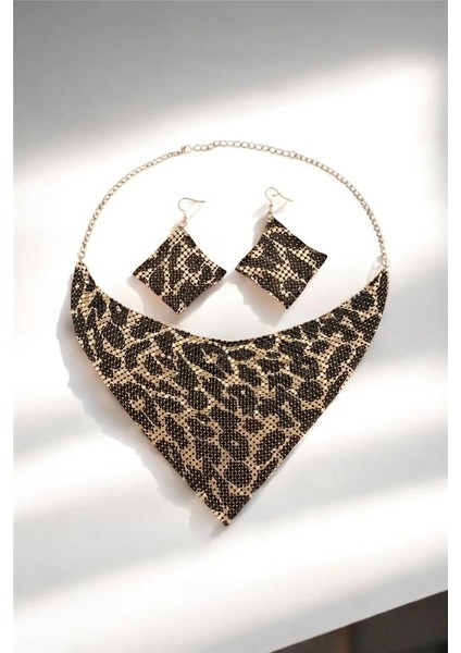 Şal Model Leopar Zırh Metal Tasarım Kolye Küpe Set modelleri
