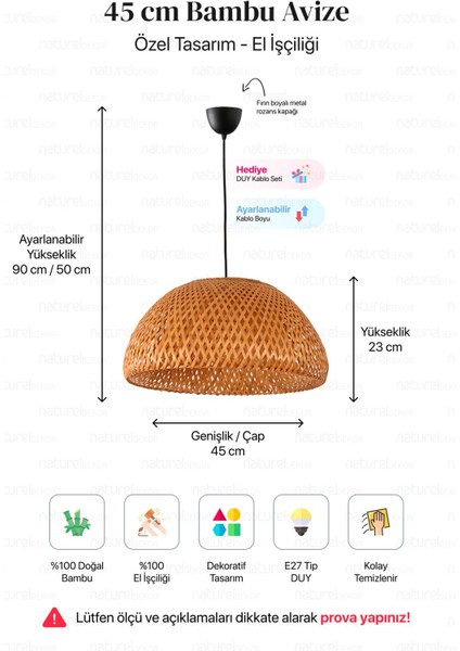 Bohem Bambu Boja Pendant Sarkıt Avize Lamba 45 cm - Iskandinav, Modern, Bohem, Rattan Aydınlatma indirimleri