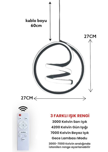 Kumandalı 3 Renk Modern Sarkıt LED Avize Siyah Kasa fiyatları