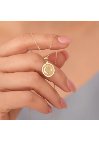 925 Ayar Altın Mikron Kaplama Ayyıldız Gümüş Kolye - CN00397