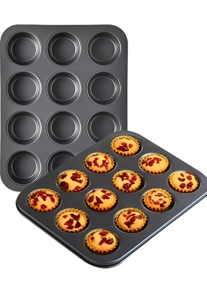 12 Li Muffin Kalıbı Teflon Çelik 100 Muffin Kağıtlı