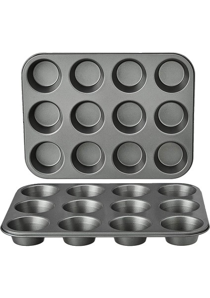 12 Li Muffin Kalıbı Teflon Çelik 100 Muffin Kağıtlı