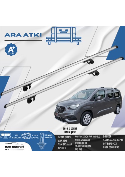 Opelcombo Uzun Şase 2019-2020-2021-2022-2023-2024 Oluklu Port Bagaj Ara Atkı Tavan Barı Gri 2 Adet