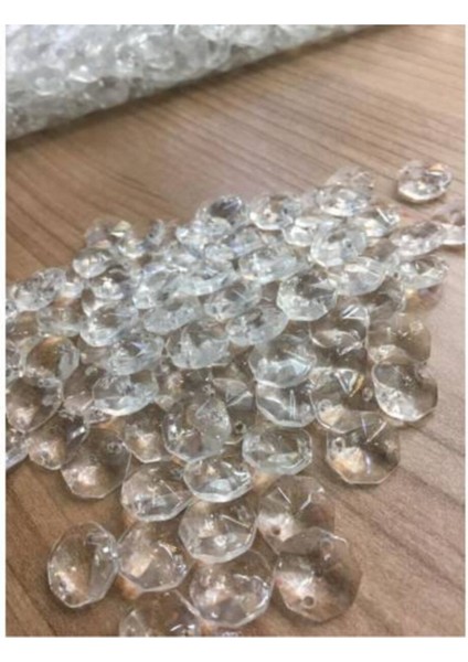Çift Delikli Baskı Octagon 14 mm Kristal Cam Avize Taşı Kristal Sekizgen Avize Taşı 100 Adet