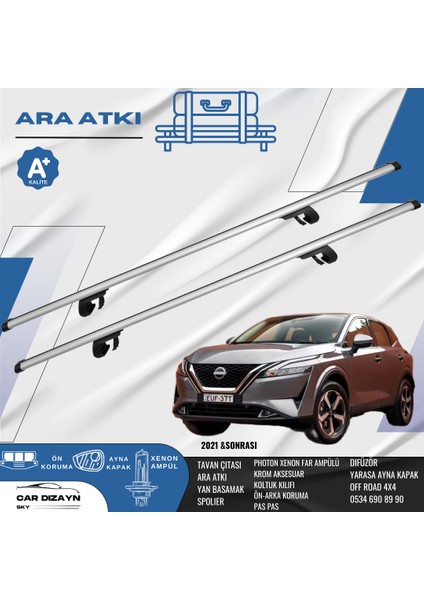 Nissan Qashqai 2021-2022-2023-2024 Oluklu Port Bagaj Ara Atkı Tavan Barı Gri 2 Adet
