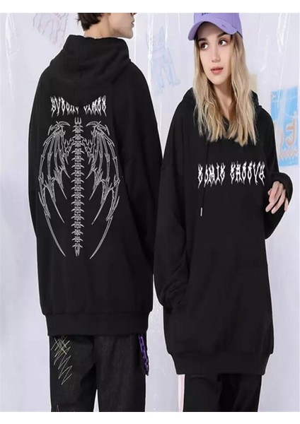 Touz Siyah Tribal Gothic Wings (Unisex) Kapşonlu
