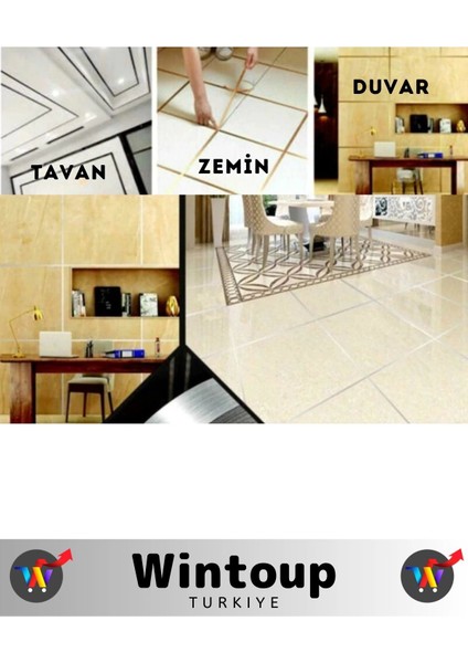 Kaliteli Kendinden Yapışkanlı Duvar Karo Zemin 5 mt x 0.5cm Gri Fayans Arası Şerit Bant 10 Ad
