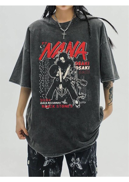 Nana Baskılı Yıkmalı Unisex Eskitme T-Shirt