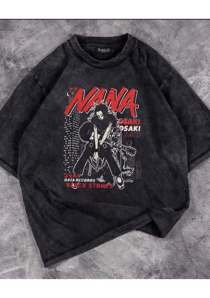 Nana Baskılı Yıkmalı Unisex Eskitme T-Shirt