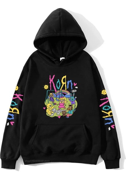 Korn Baskılı Oversize Hoodie