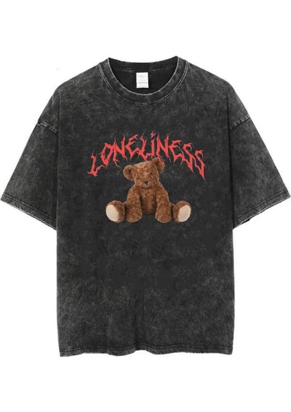 Yıkamalı 'loneliness' Bear Eskitme T-Shirt