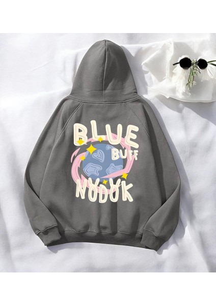 Blue Antrasit Baskılı Kapşonlu Sweatshirt