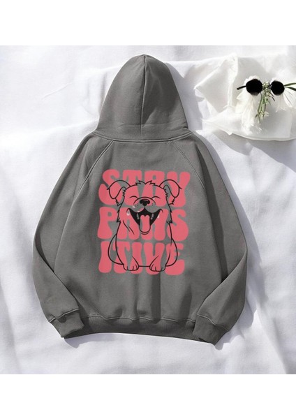 Animal Antrasit Baskılı Kapşonlu Sweatshirt