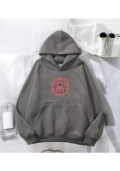 Animal Antrasit Baskılı Kapşonlu Sweatshirt