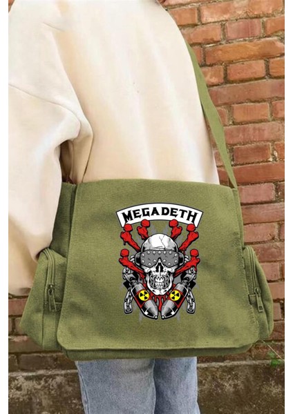 Megadeth Baskılı Unisex Yeşil Postacı Çantası