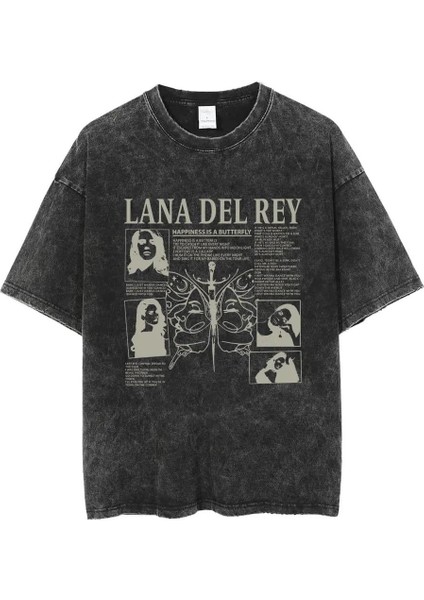 Yıkamalı Streetwear Lana Del Rey Baskılı Oversize Vintage T-Shirt