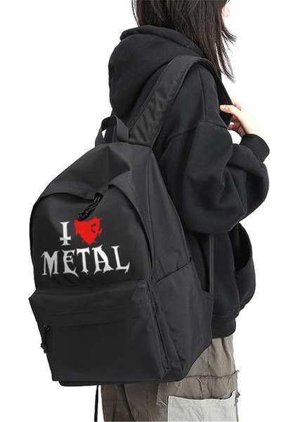 I Love Metal Baskılı Unisex Sırt Çantası