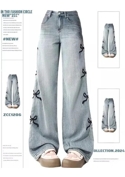 Y2K Ribbon Detail Bol Paça Yıkamalı Pantolon Jean fiyatları