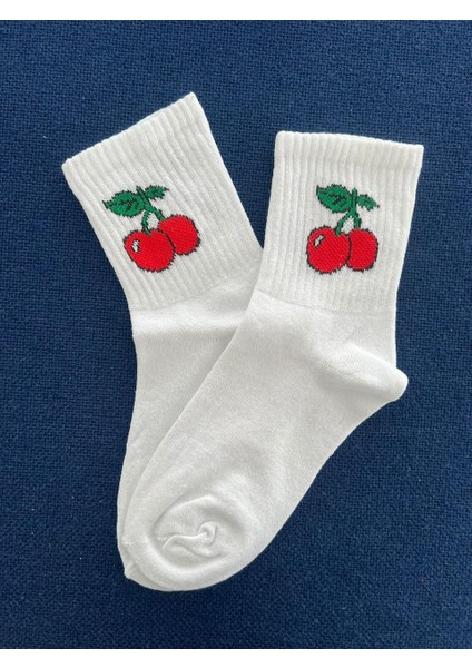 Cherry Unisex Beyaz Kolej Çorap