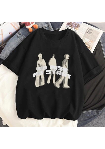 No Rise No Start Baskılı Siyah Unisex Oversize T-Shirt