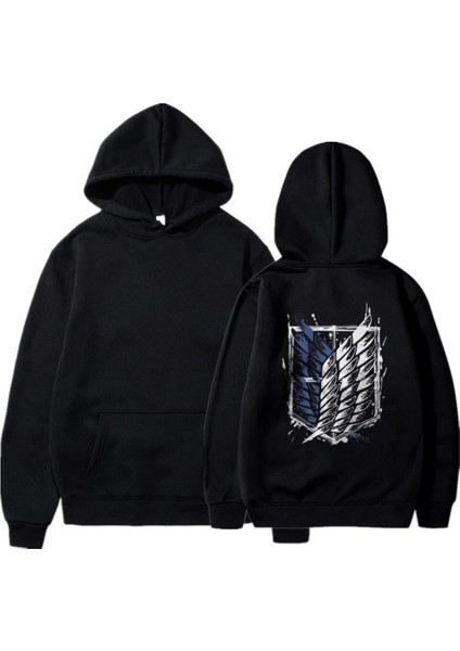 Attack On Titan New Logo Sırt Baskılı Siyah Unisex Oversize Kapüşonlu Sweatshirt