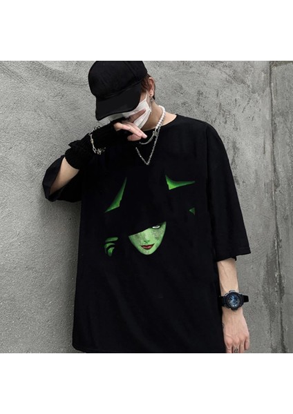 Halloween Noble Witch Baskılı Siyah Unisex Oversize T-Shirt