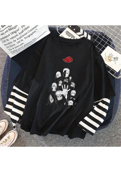 Naruto - Uchihas Baskılı Fake Sleeves Siyah T-Shirt fiyatları