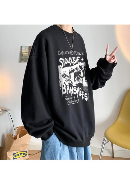 Siouxsie Banshees Baskılı Siyah Unisex Oversize Bisiklet Yaka Sweatshirt