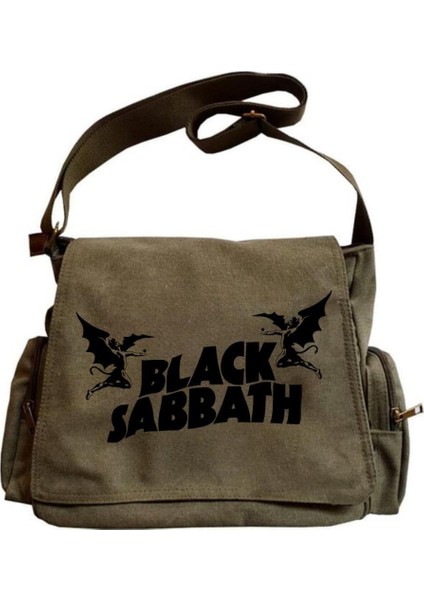 Black Sabbath Baskılı Unisex Yeşil Postacı Çantası