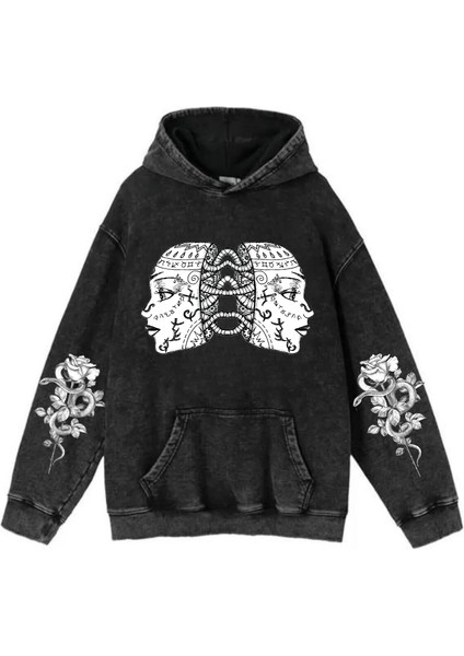 Yıkamalı Kumaş Gothic Girl Kapüşonlu Hoodie Sweatshirt