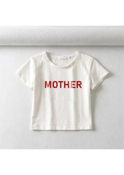 Mother Baskılı Beyaz Crop fiyatları