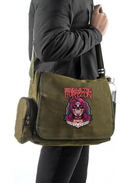 Bring Me The Horizon Baskılı Unisex Yeşil Postacı Çantası
