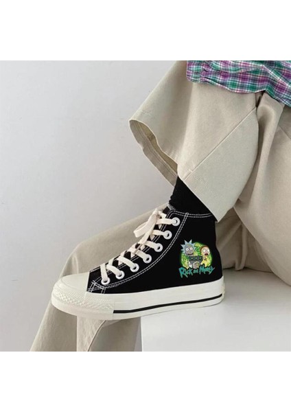Green R&M Baskılı Siyah Unisex Kanvas Ayakkabı