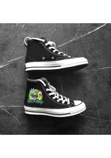 Green R&M Baskılı Siyah Unisex Kanvas Ayakkabı