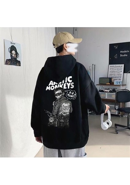 Arctic Monkeys Sırt Baskılı Siyah Unisex Oversize Kapüşonlu Sweatshirt