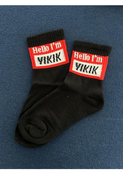 Hello I'm Yıkık Unisex Siyah Kolej Çorap