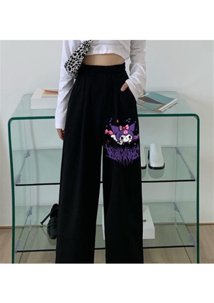 Kuromi Baskılı Oversize Unisex Siyah Eşofman Altı