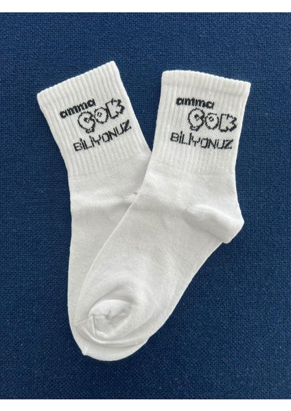 'çok Biliyonuzz' Unisex Beyaz Kolej Çorap