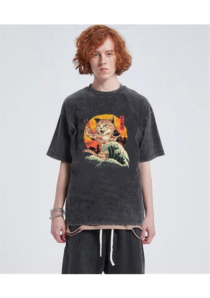 Yıkamalı Artist Cat Eskitme T-Shirt