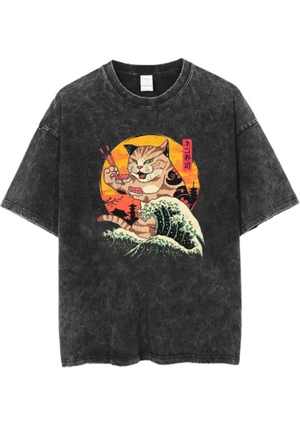 Yıkamalı Artist Cat Eskitme T-Shirt